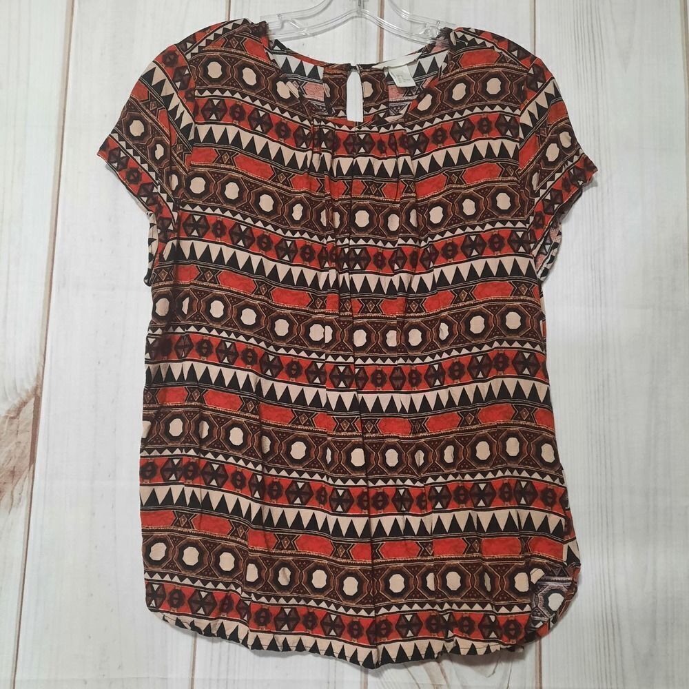 Forever 21 Tribal Print Short Sleeve Blouse Casual Top‎ Boho